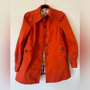 Elevenses 100% Cotton Orange Puff Sleeve Buttoned Jacket Polka Dot Lining Size 2